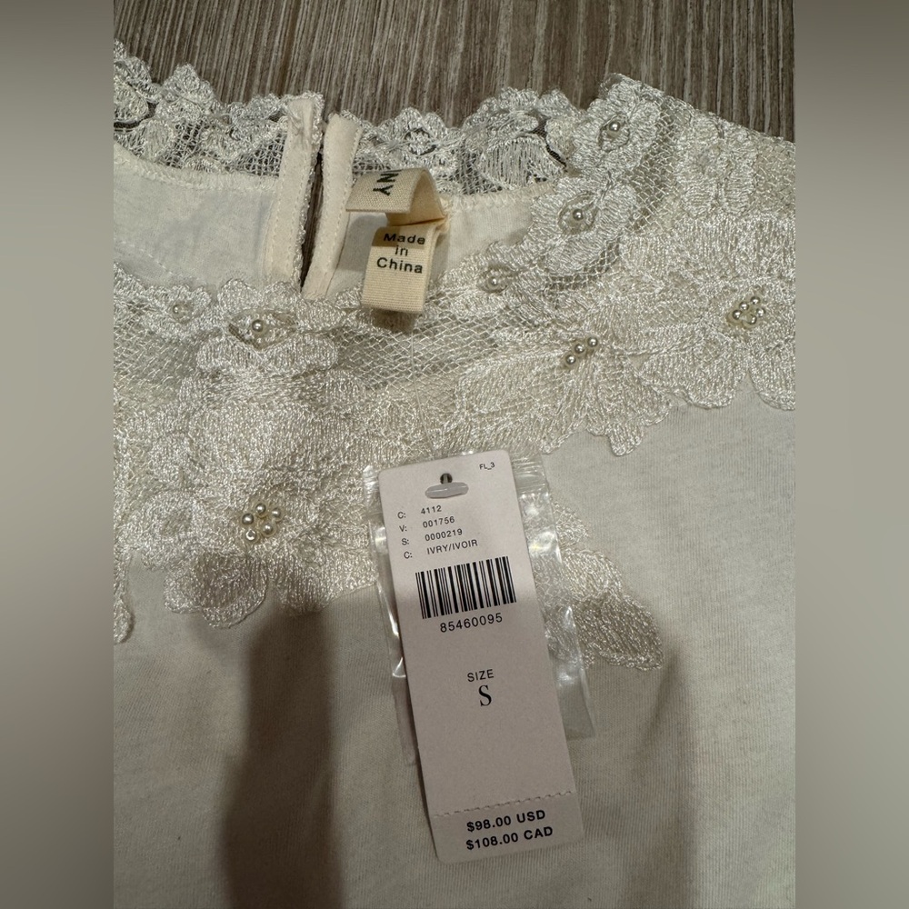 Anthropologie Long Sleeve Mock Neck Lace Embellished Top - Picture 4 of 6
